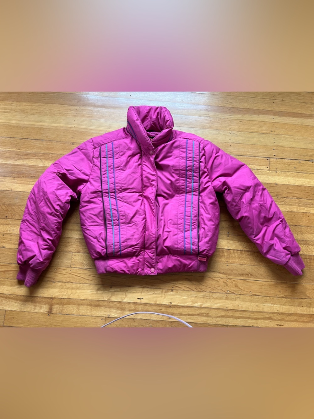 Vintage 80s retro duck down ski jacket bubble coat pink cropped M mountain goat